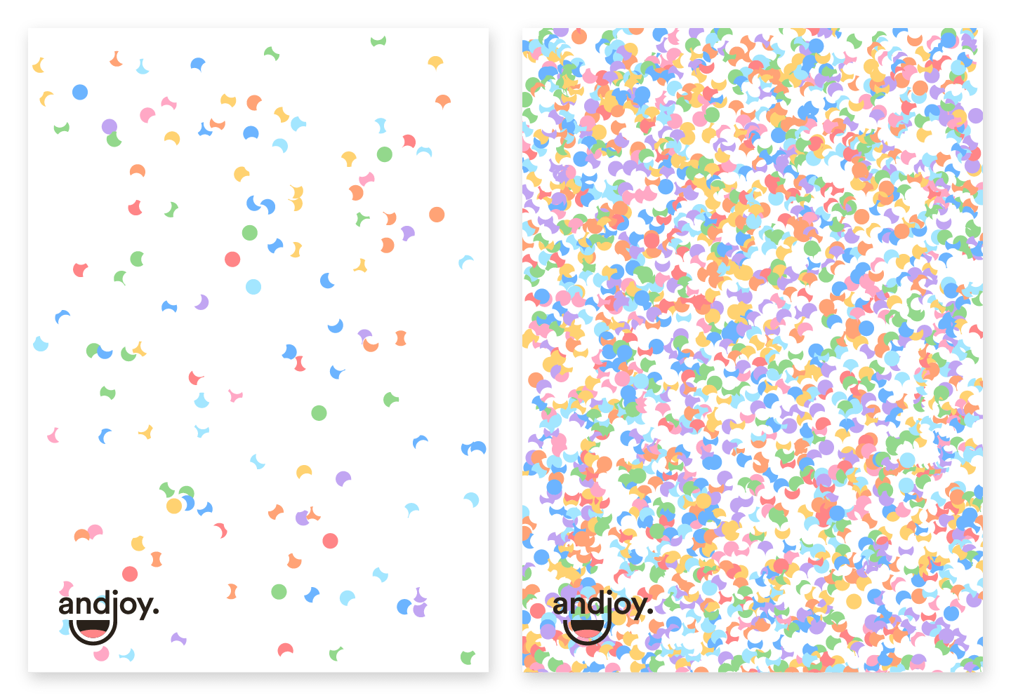 Two posters composed with various confetti shapes and colors