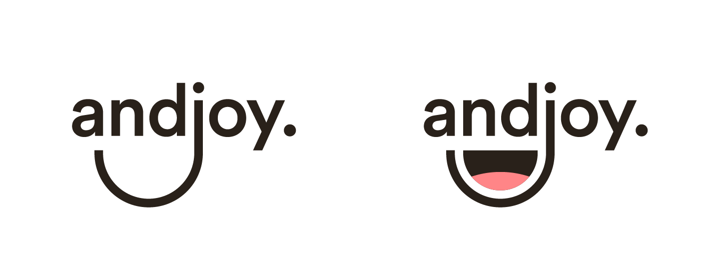 Images of the Anjoy logo with and without smile variation